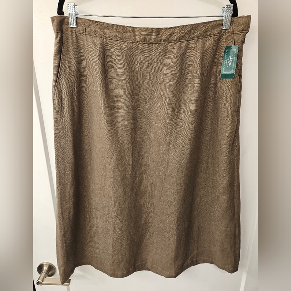 NWT - Linen L.L.Bean Fossil Brown Skirt - Size 16 Reg. - Picture 1 of 9
